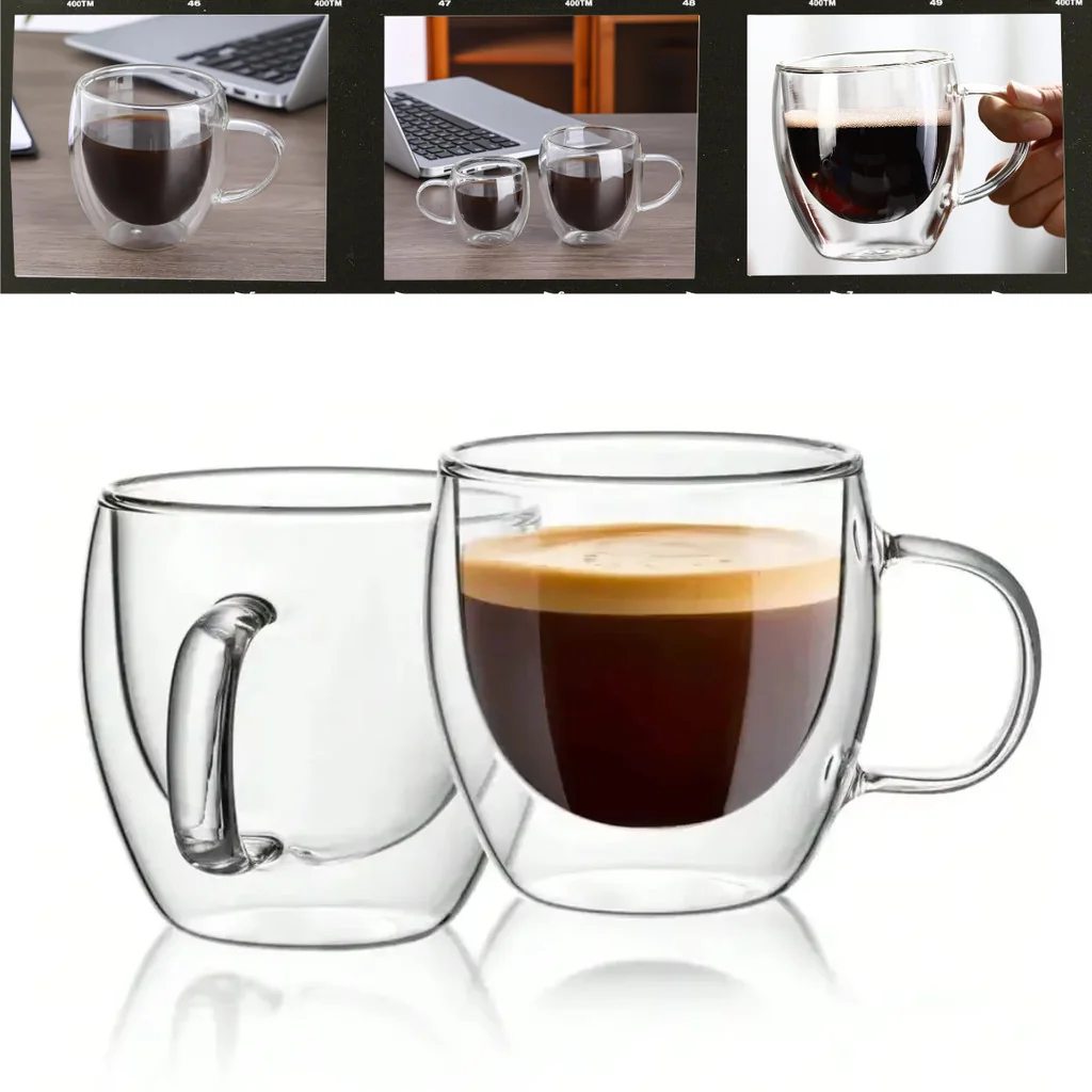 Canecas de Vidro Borossilicato Xicara Parede Dupla 80 ml Café Chá Sofisticada Dolce Gusto