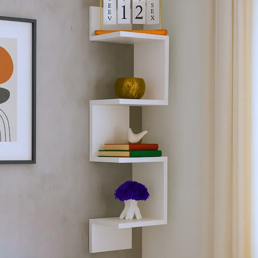 Prateleira Flutuante Nicho De Canto Em Mdf Branco Para Sala E Quarto
