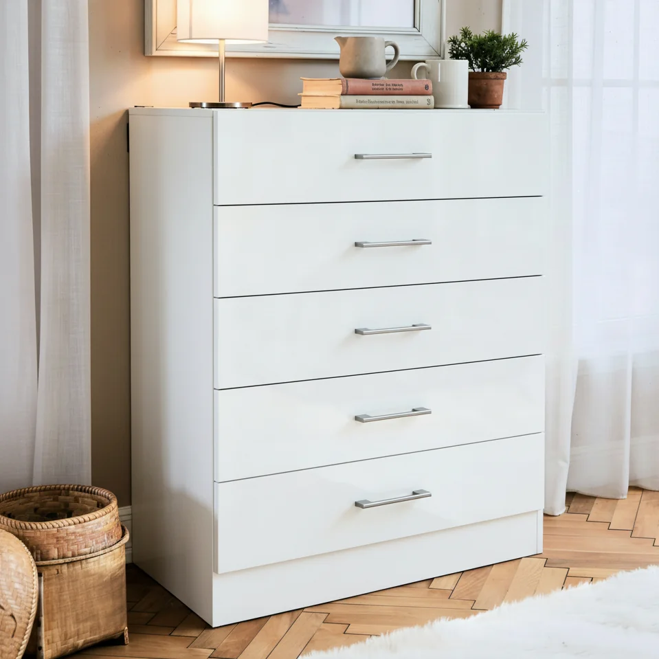 Cômoda 5 Gavetas Organizadora Grande p/ Quarto Móvel Gaveteiro de Roupas Decorativo Blue Moby
