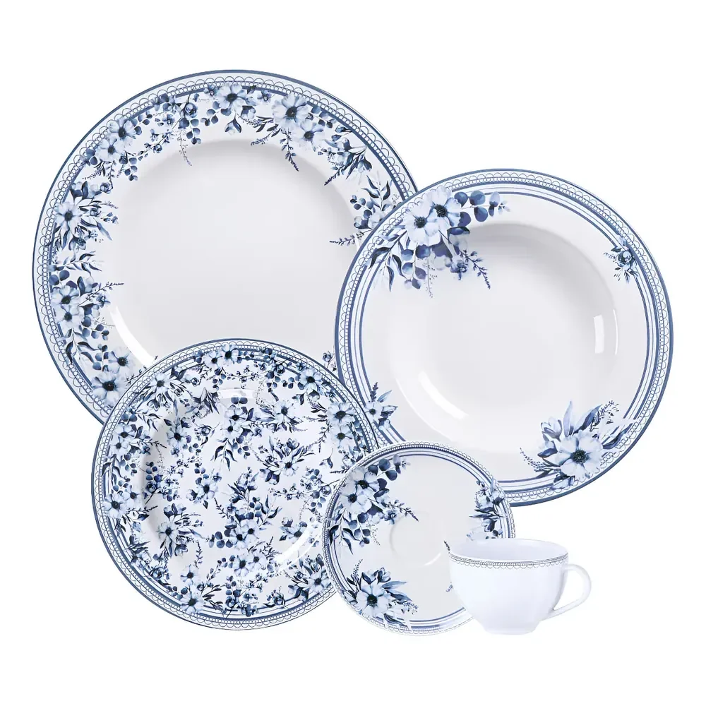 Aparelho De Jantar Tramontina Azzura Em Porcelana Decorada 2 Cor Branco Florido