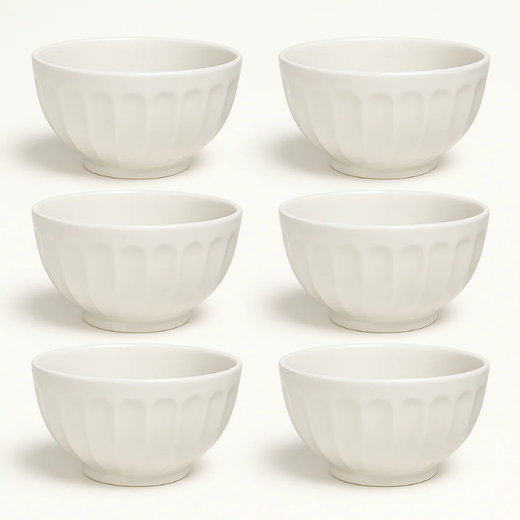 Kit 6 Cumbuca Canelada Tigela Porcelana Branca 310ml Caldos & Sopas Petiscos Sobremesas