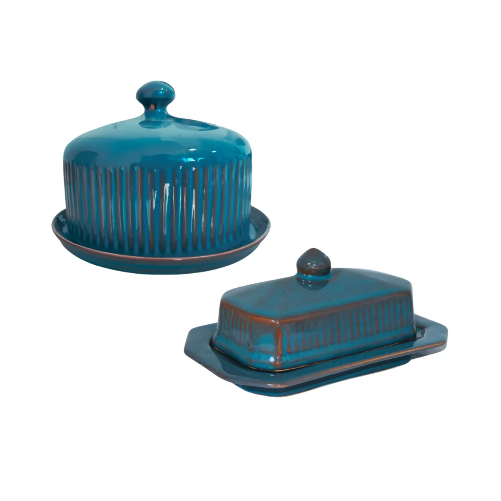 Kit Queijeira e Manteigueira Retangular Cerâmica Café da Manhã Decoração Cozinha