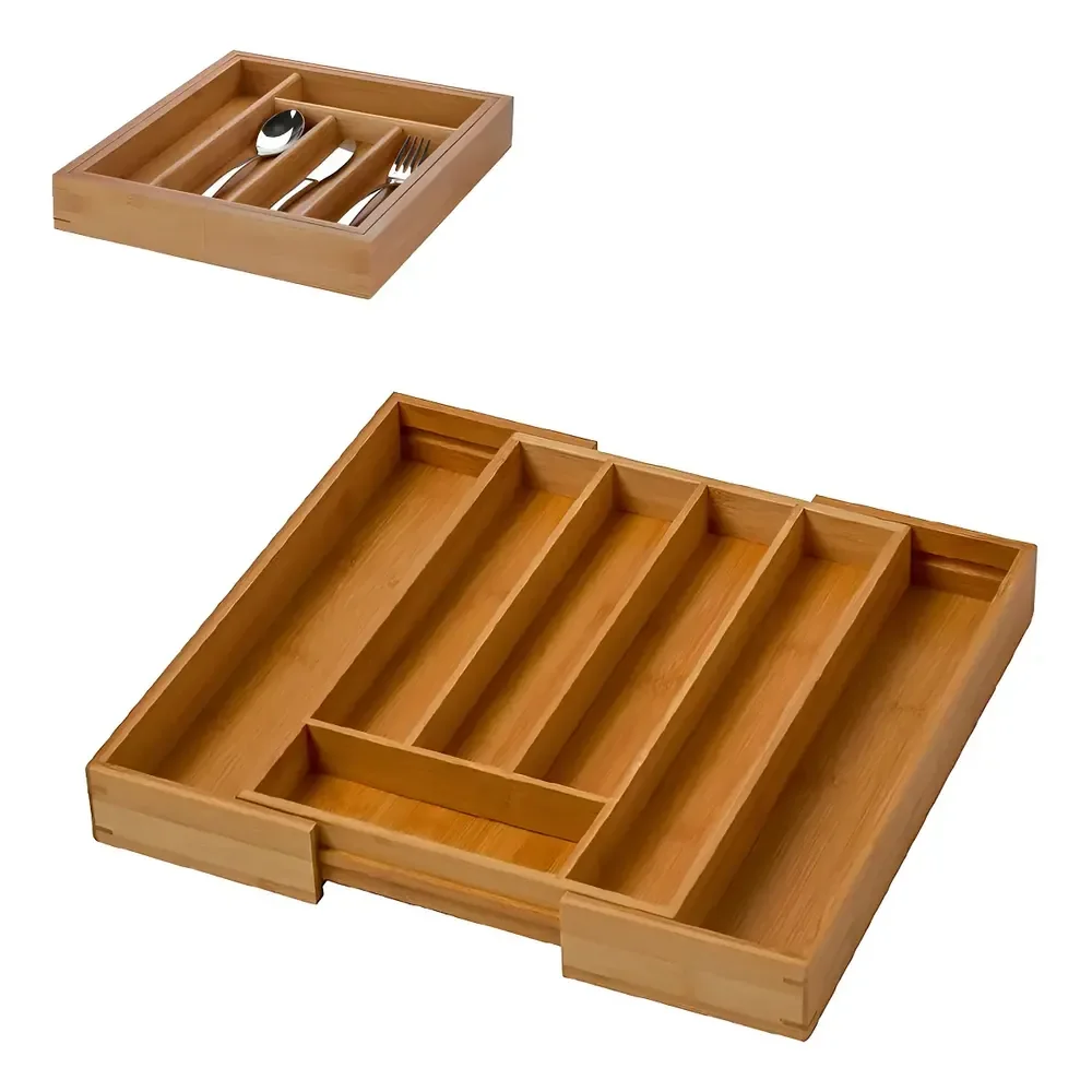Porta Talher Extensível Organizador Bambu 7 Divisórias Facas