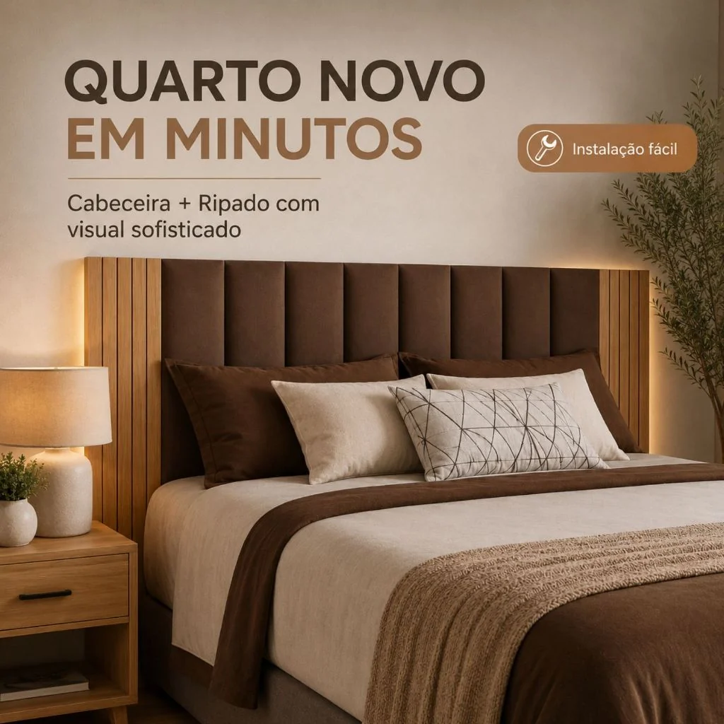 Kit Com Até 12 Peças Cabeceira Estofada Adesiva+Painel Ripado MDF Cama Box Solteiro Casal Queen King