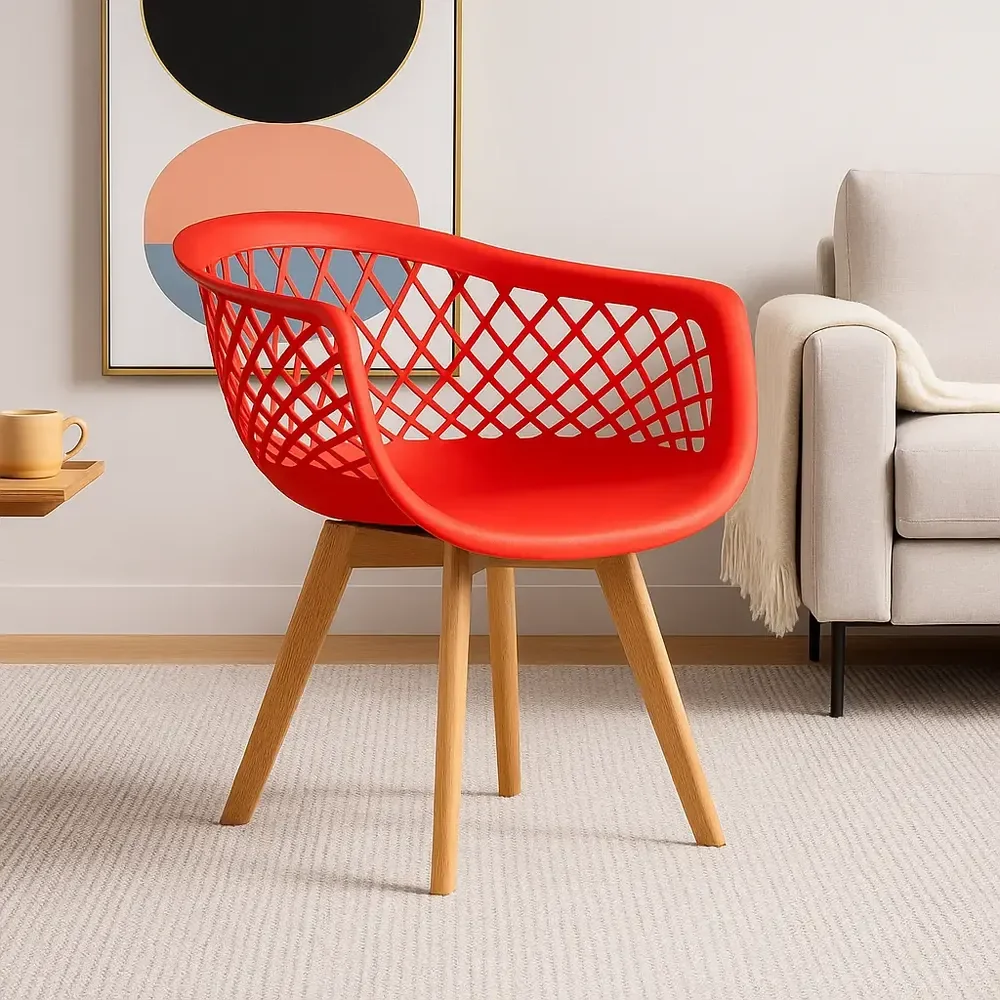 Cadeira De Jantar Web Pé Wood Lindos Modelo Estrutura Da Cadeira Madeira Assento Vermelho