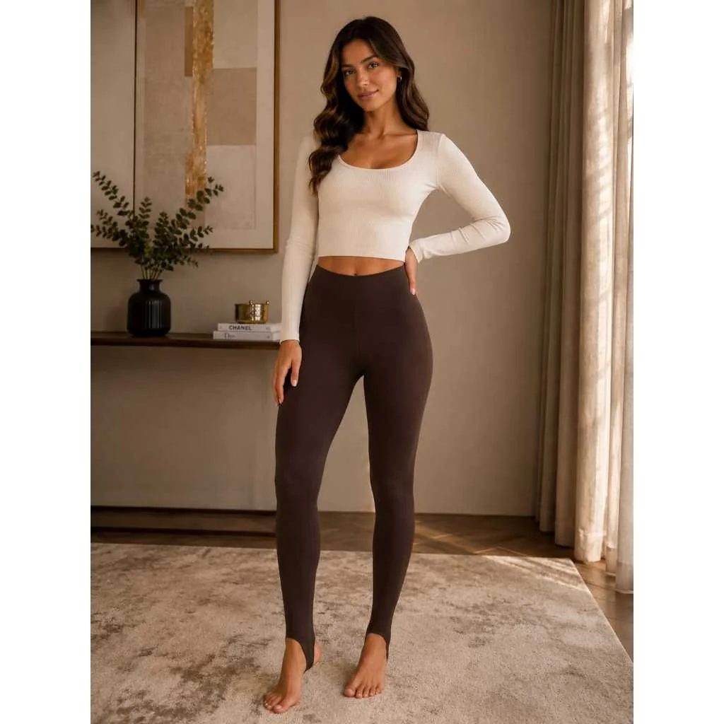 Calça Legging Canelada Cintura Alta Legging Premium  Legging Básica Legging Sem transparência com Pezinho
