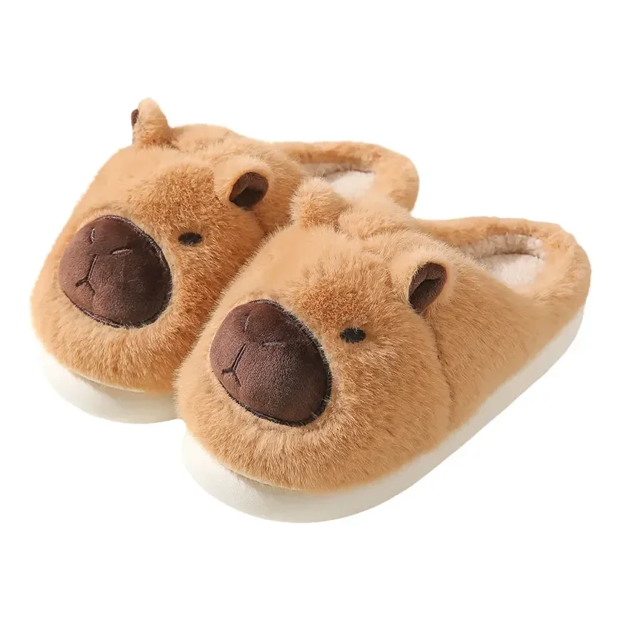 Pantufa Capivara Pelúcia Confortável Antiderrapante Fofos Marrom Lisa 38-39