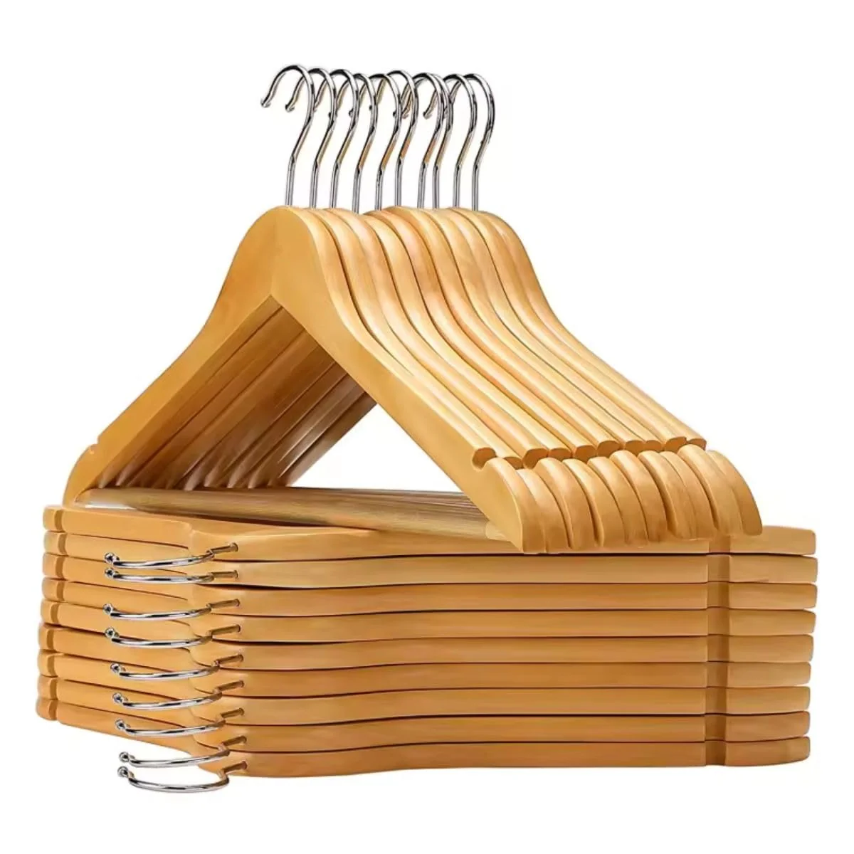 【Cozena】 Kit 10 Unidades Cabide de Madeira Premium – Elegância, Resistência e Organização - Gancho metálico resistente e giratório - Evita marcas, vincos e deformações