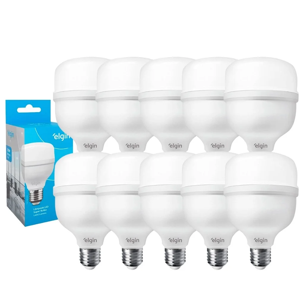 Kit 10 Lâmpadas Led Bulbo Elgin Alta Potência 20w Bivolt 6500k Branca Fria