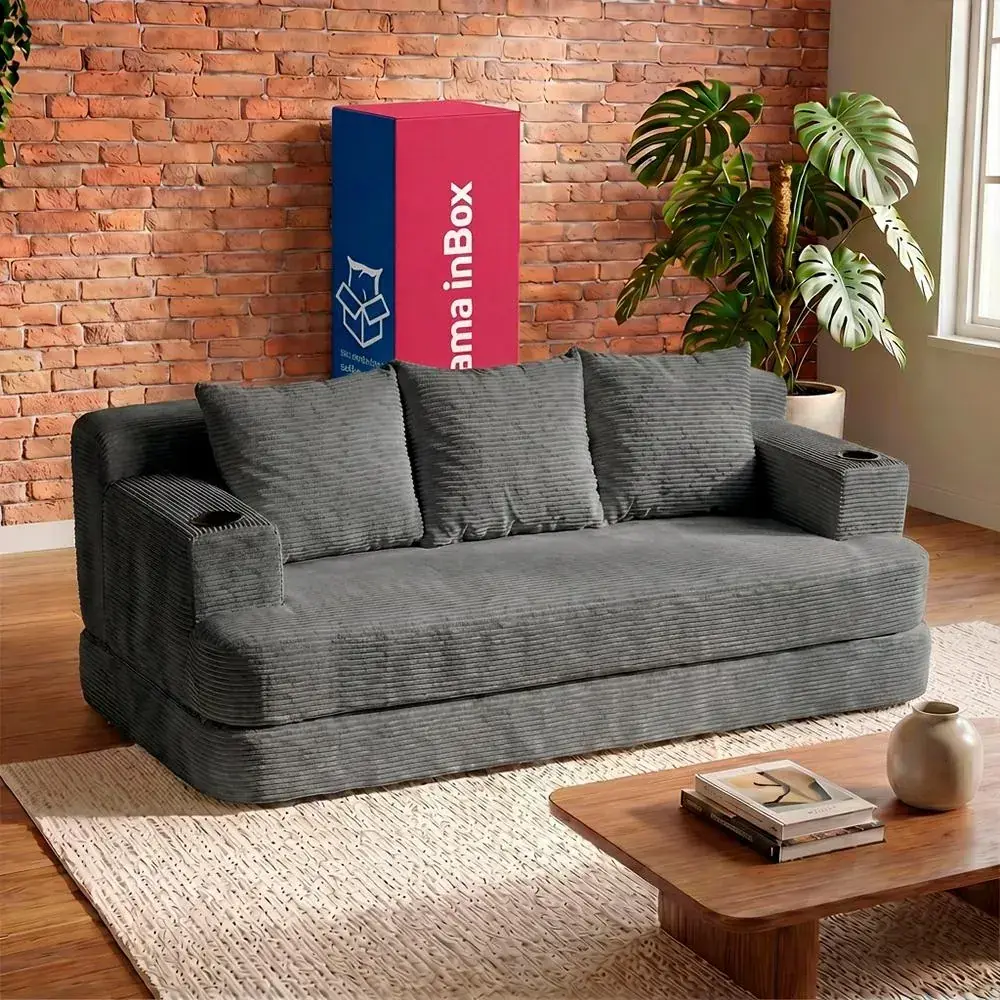 Sofá Cama Nami. 1,88m Xpand Tech Tecido Velourê Cama Inbox Cinza-escuro Liso