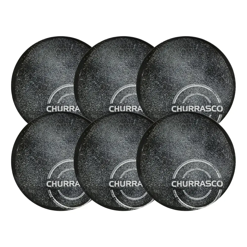 Jogo Jantar 6 Pratos Rasos Tramontina Churrasco Carbon 25cm