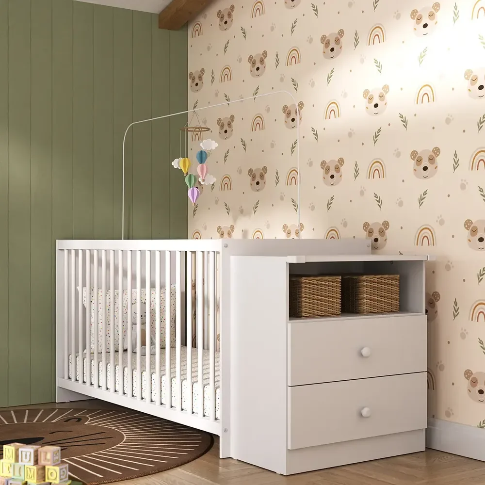Berço Cômoda com Colchão Incluso Meu Bebê Multimóveis FG4013 Branco