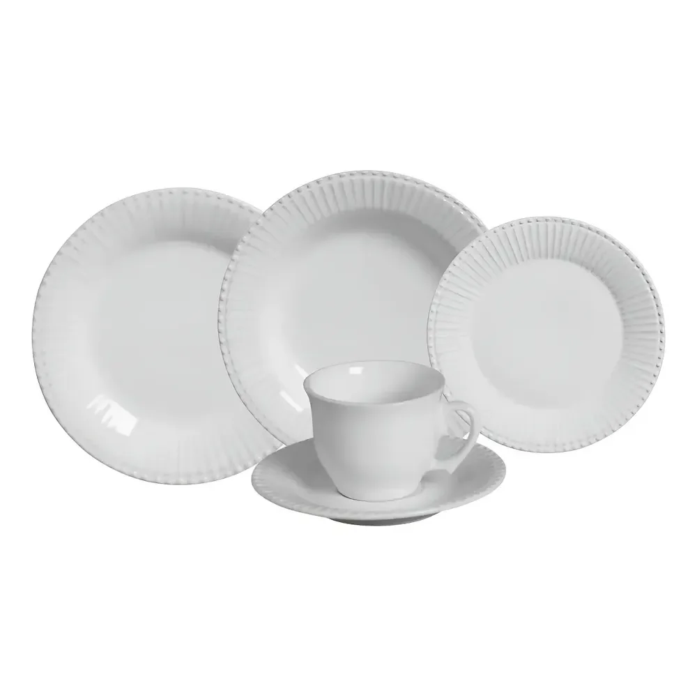 🛍 Aparelho De Jantar Scalla Cerâmica Frisado Branco Com 20 Peças Liso