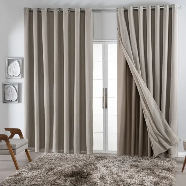 Cortina Voil Gaze De Linho Com Forro Blackout 2,70 X 2,30