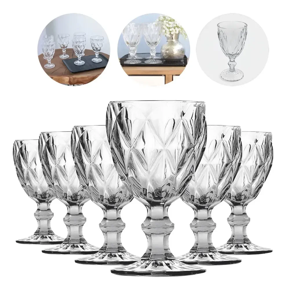 Jogo 6 Taças Vidro Domus Diamond 340ml Transparente Vinho Água