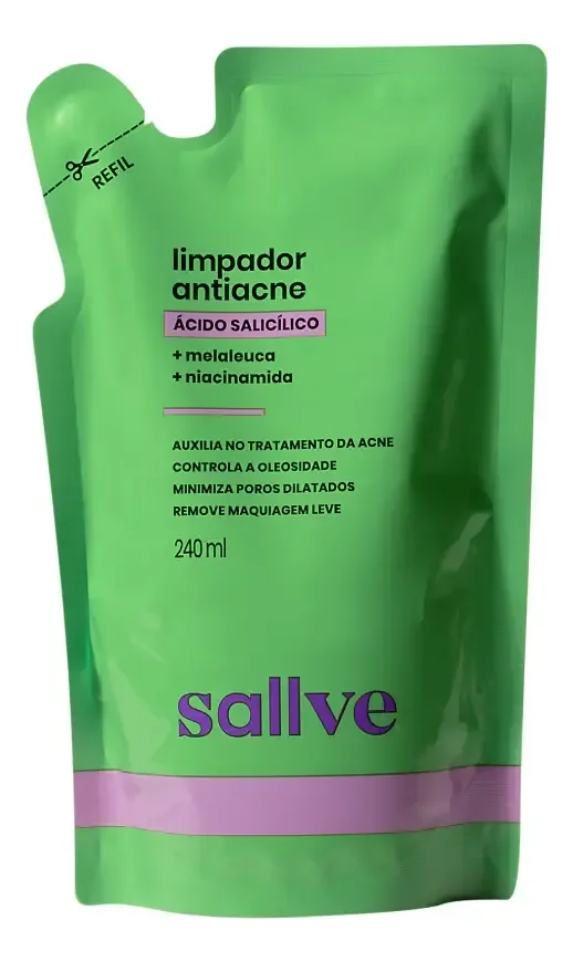 Refil Limpador Facial Antiacne Sallve 240ml Momento de aplicação Dia/Noite Tipo de pele Oleosa