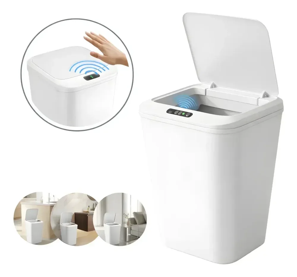 Lixeira Com Sensor Automático 16 Litros Branco Inteligente Abre Fácil Toque Cesto Quarto Banheiro Cozinha