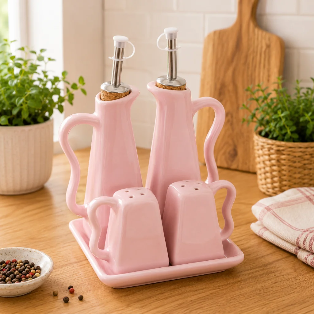 Kit Galheteiro Cozinha 5 Peças Cerâmica Decoração