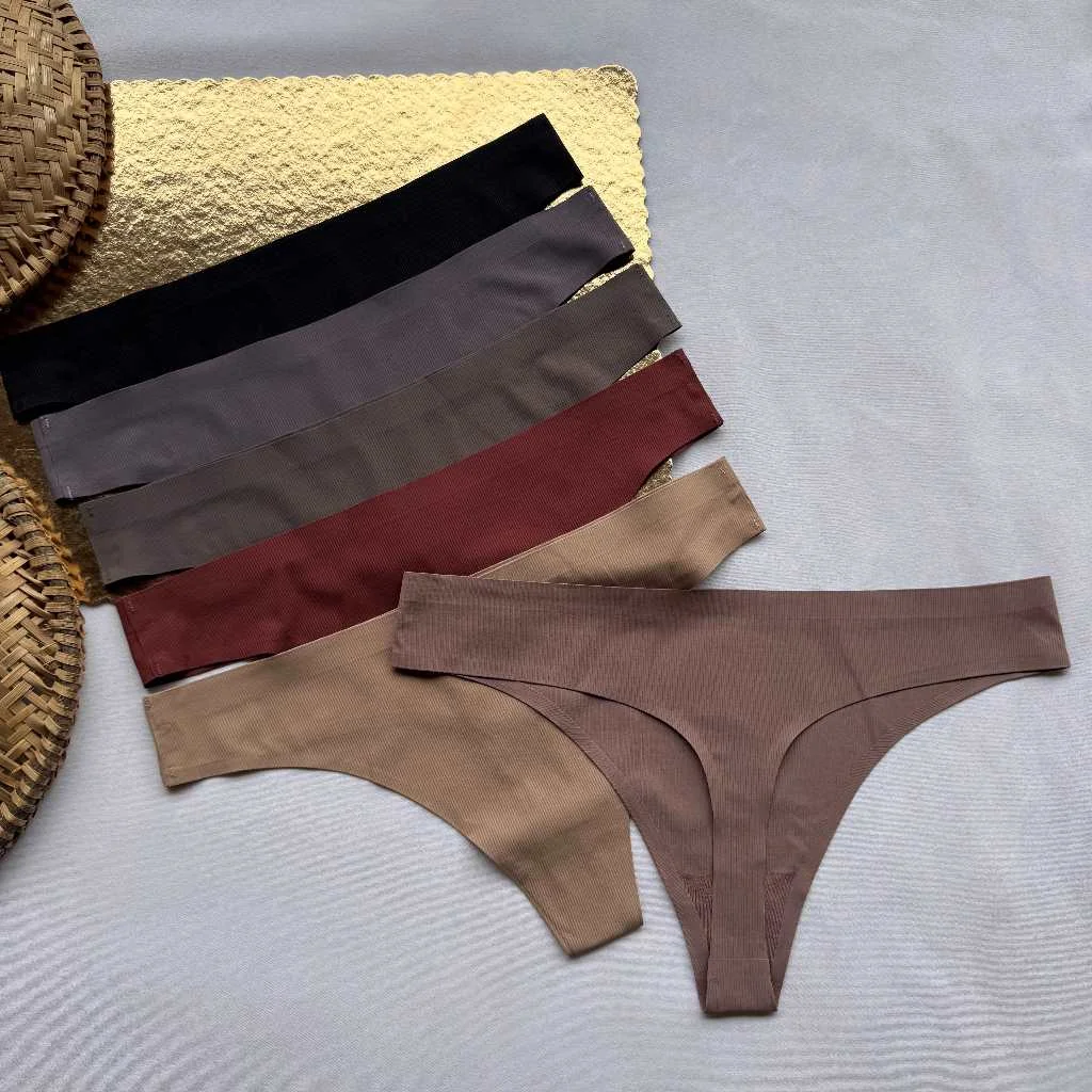 Kit Calcinhas Fio Canelada Corte a Laser Sem Costura Poliamida Lingerie Fio Dental Importada Tanga