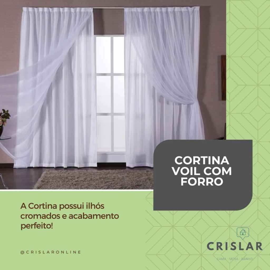Cortina de Voil com Forro semi blackout para sala/quarto