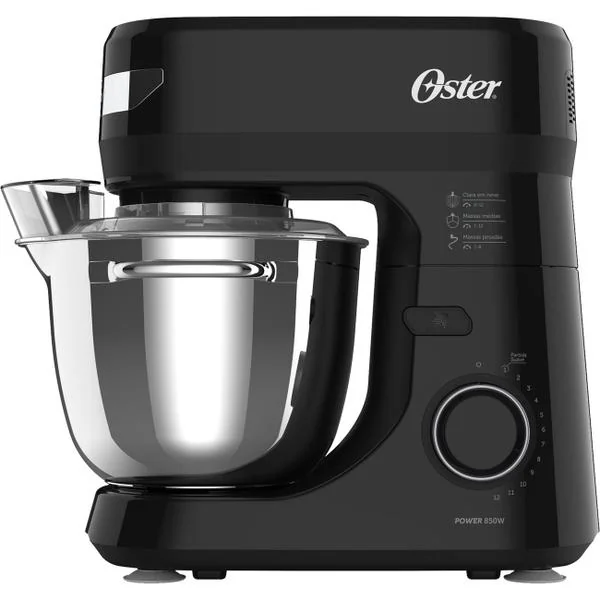 Batedeira Planetária Oster Preta 850W 12 Velocidades Tigela Inox 4L OBAT641