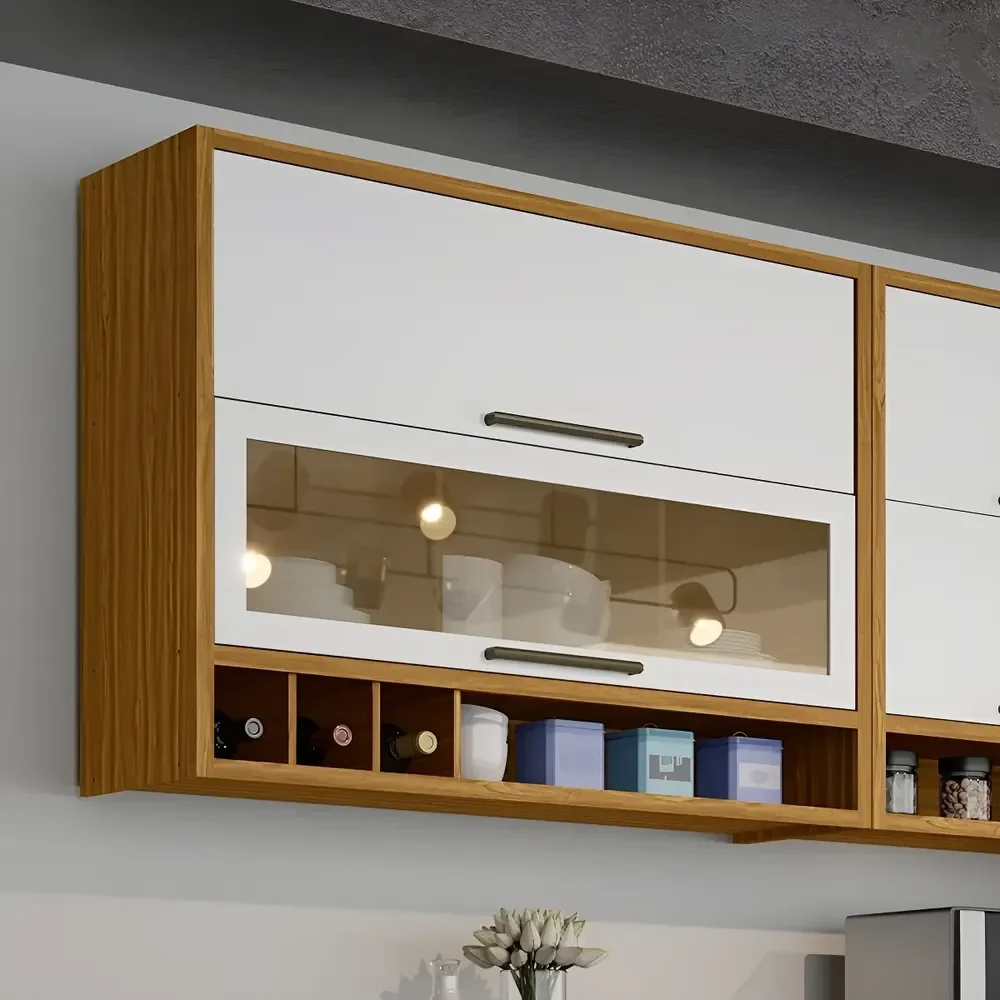 Armário Aéreo De Cozinha 120cm Com 2 Portas Ei Amêndoa/branco