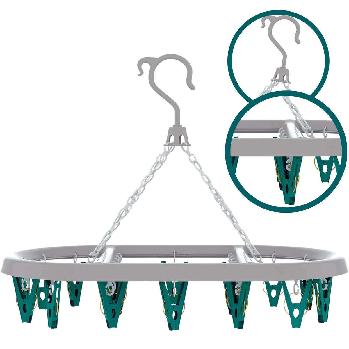 Mini Varal Oval com 24 Prendedores na cor verde, LAV6803, Flash Limp