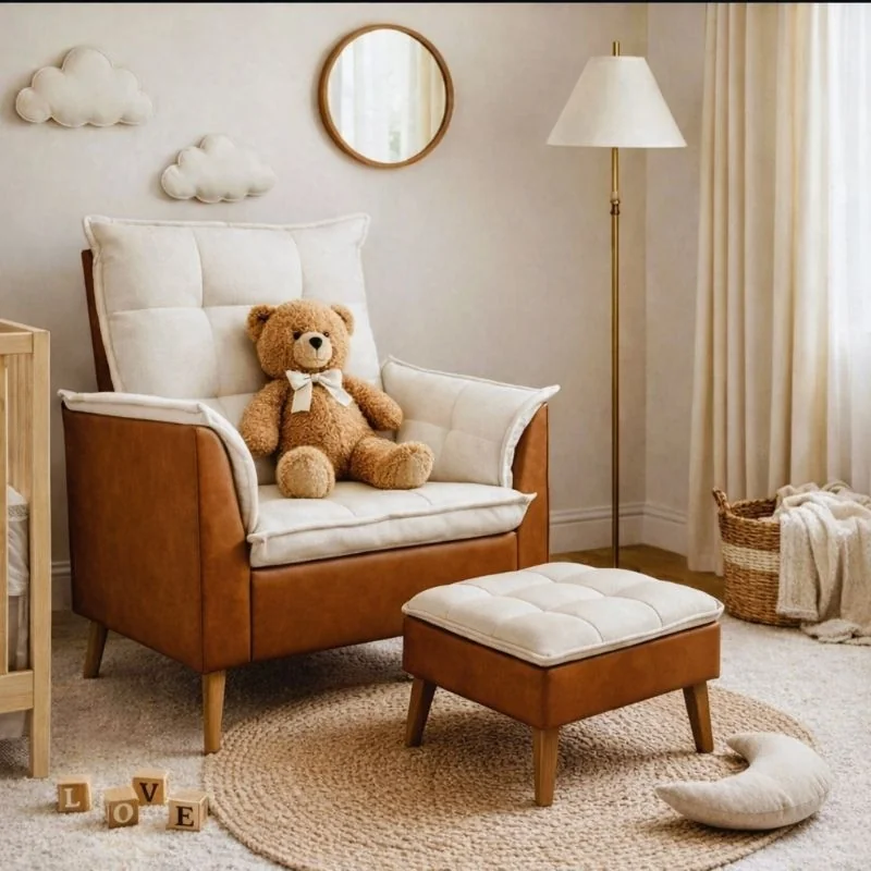 Poltrona Amamentação decorativa Opala pé palito compose boucle/couro sintético -LSC DECOR-