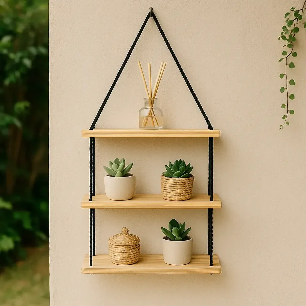 Prateleira Suspensa Decorativa Cozinha 3 Andares Bege