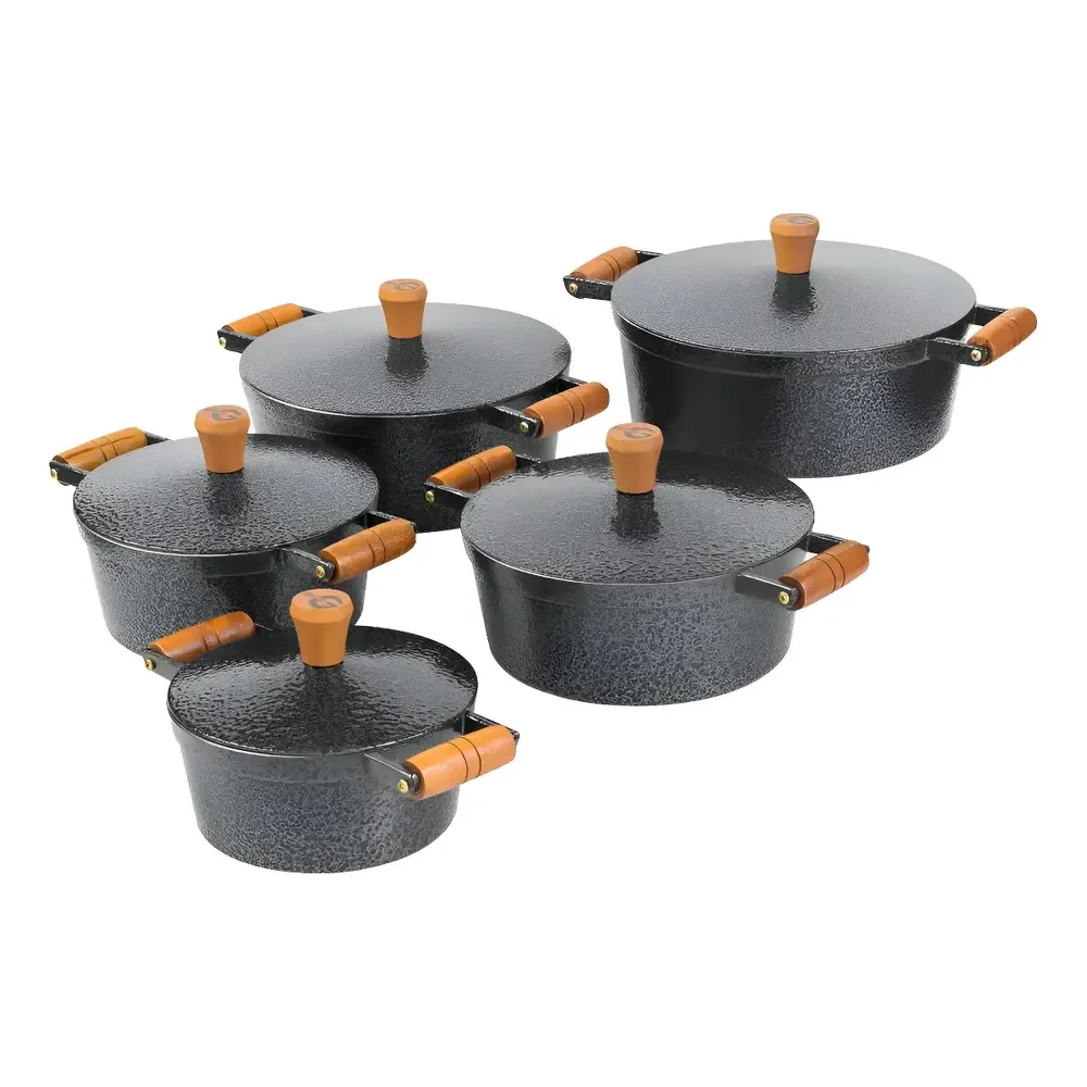 Conjunto Panelas Alumínio Fundido Grosso De Tampa Grossa Cor Preto