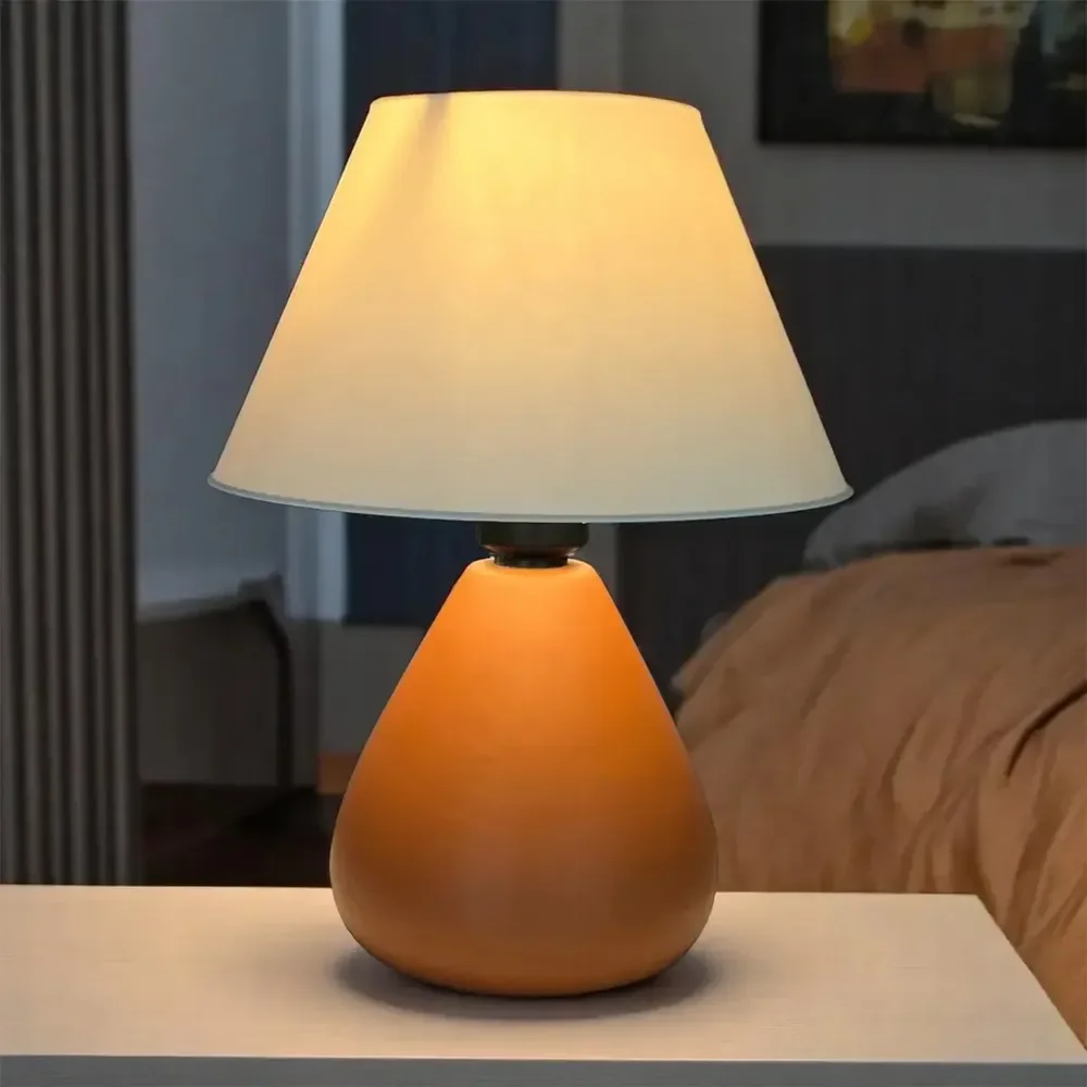 Abajur Luminária De Mesa Gota Moderno Com Lâmpada De Quarto Terracota Branco 127/220v