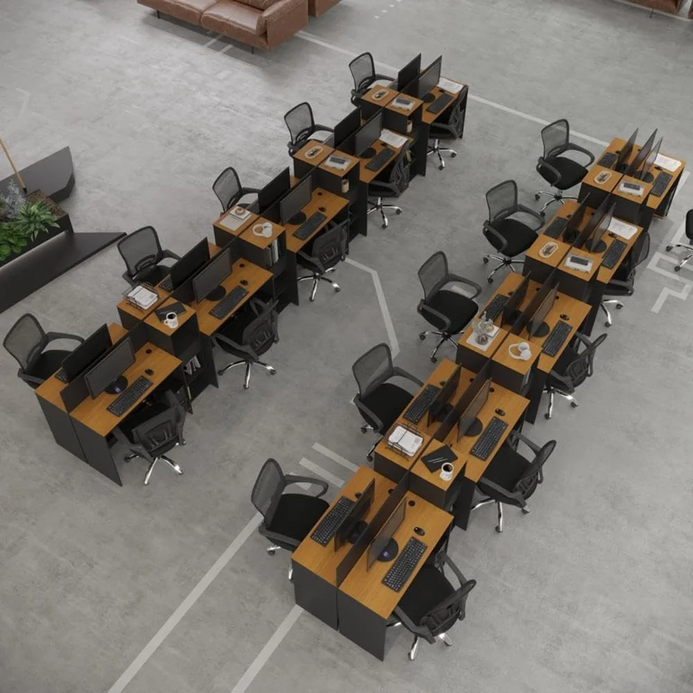 VIA NOSSA - Estação de Trabalho 20 Lugares Smart Office 20 Mesas 16 Armários Livreiro - Off White e Cedro