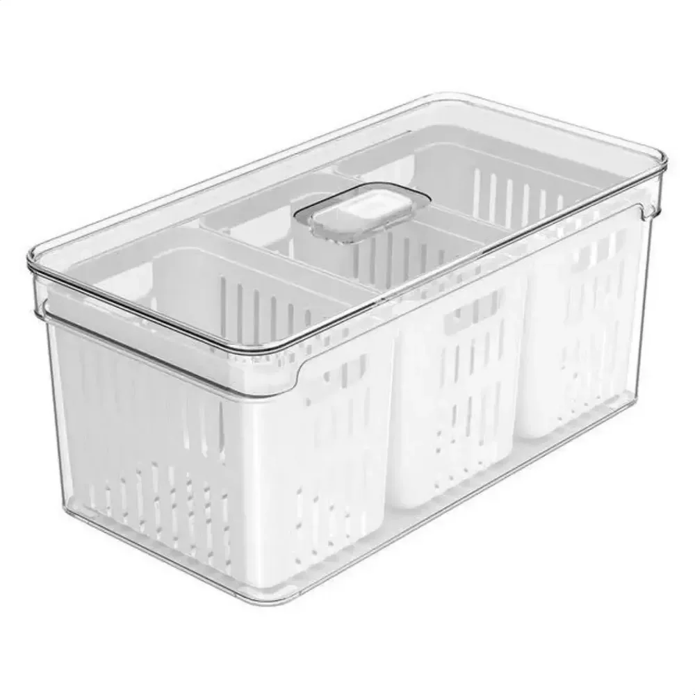 Organizador Clear Fresh 5l Com 3 Cestos Natural Verduras Legumes Transparente