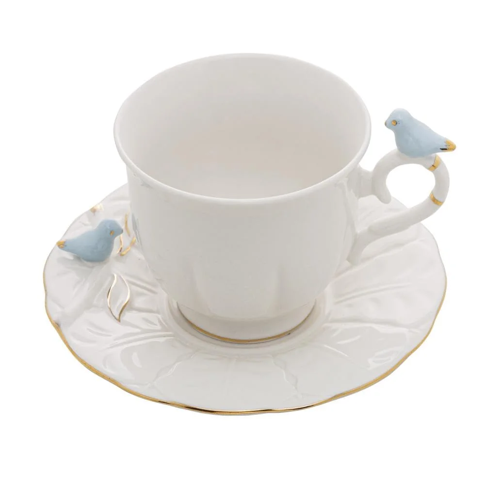 WOLFF - Conjunto 4 Xícaras de Chá de Porcelana Birds Branco 200ml