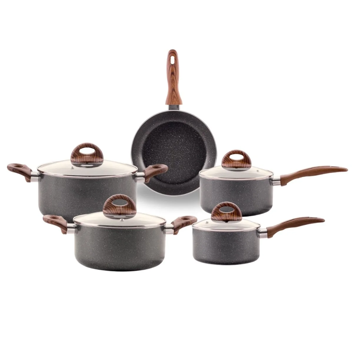 Brinox - Jogo de Panelas Antiaderente Ceramic Life 5 Peças com Fundo de Indução Smart Plus - Granito