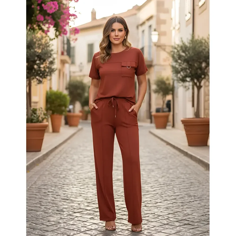 Conjunto Feminino Moletinho Premium M G Gg Casual Conforto Terracota Liso Gg