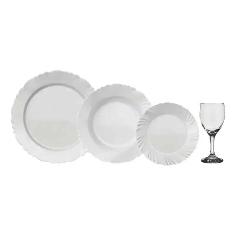 Conjunto Jantar Nadir Opaline Branco 16 Peças Vidro Temperado Liso