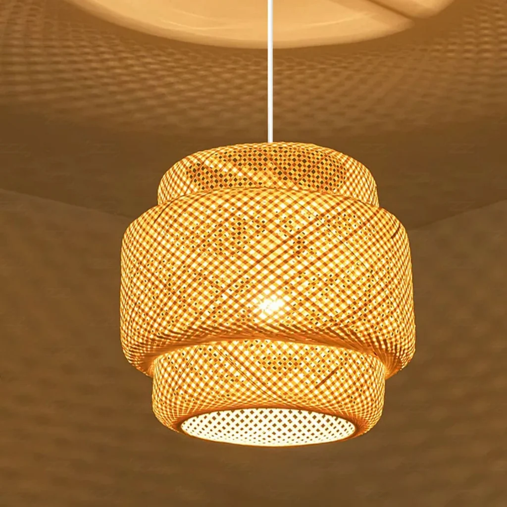 Luminária de Teto Lustre Pendente Bambu Cayman Mini Rústico 35cm Fiação Branca Lustre Sala Cozinha