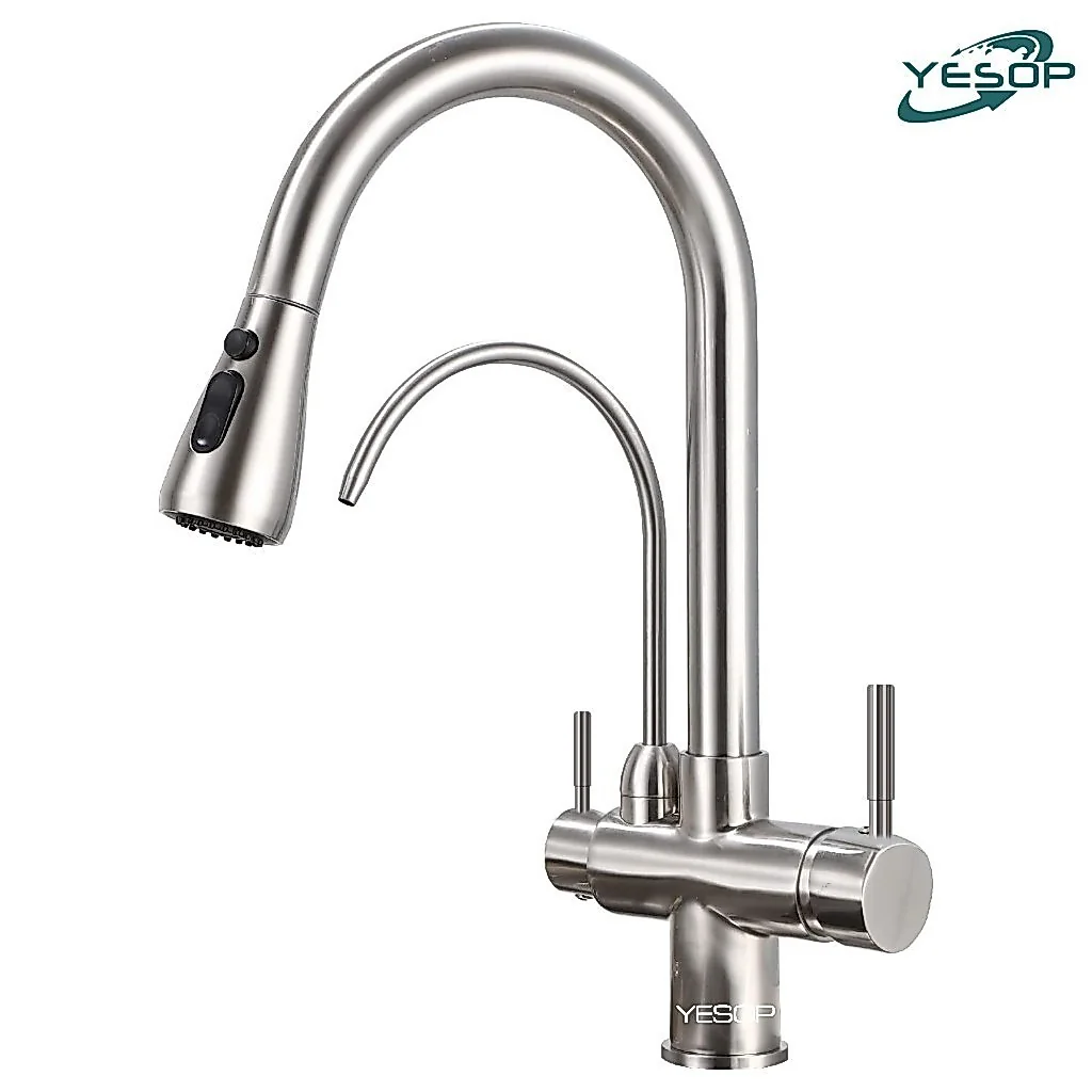 YESOP Torneira Cozinha Gourmet Com Saída Para Filtros Misturador Monocomando Extensível Inox 40cm
