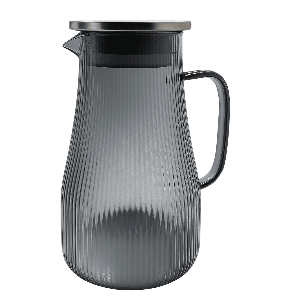 Jarra De Vidro Borossilicato Tampa Inox 1,5l Listras Fumê