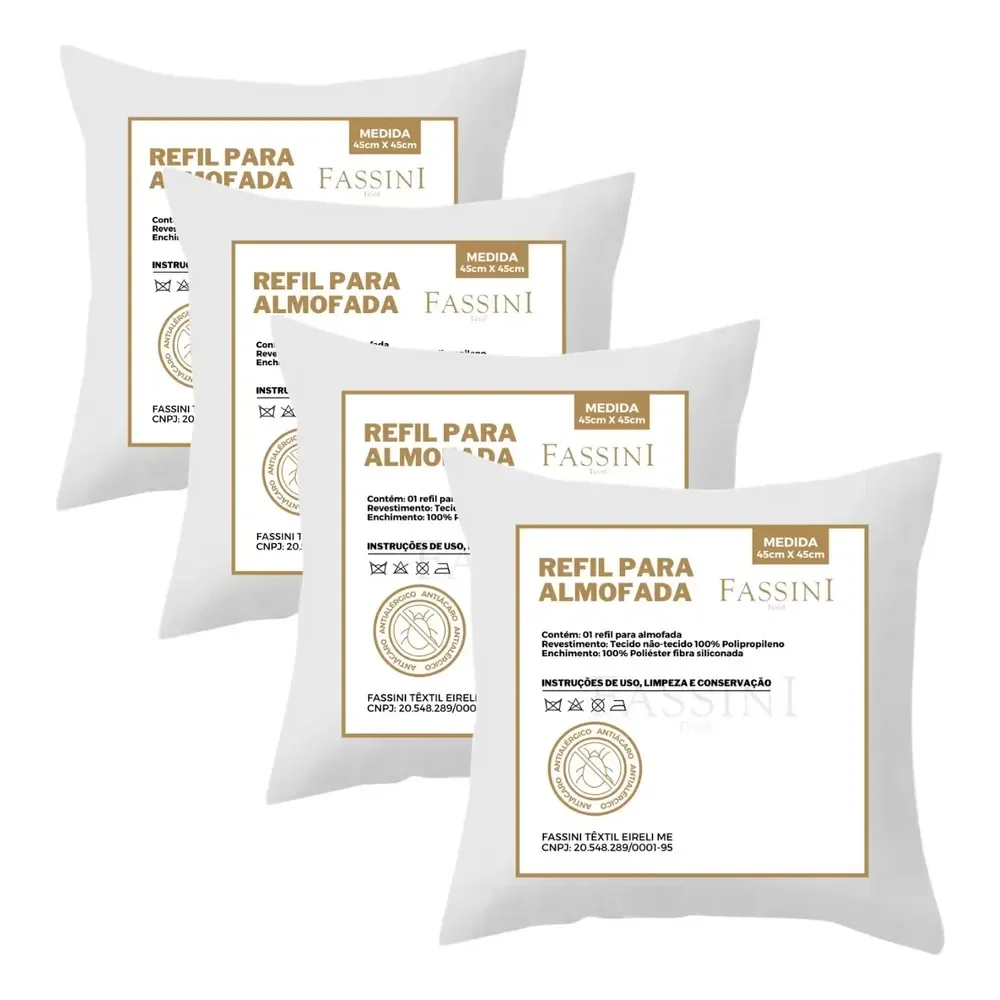 Kit 4 Enchimentos Recheio Almofadas Refil 45x45 Branco Liso