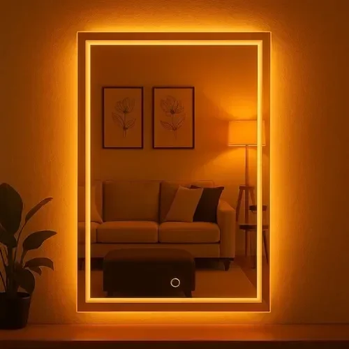 Espelho Jateado Iluminado Com Led 70x50 Retangular Lapidado Led Quente