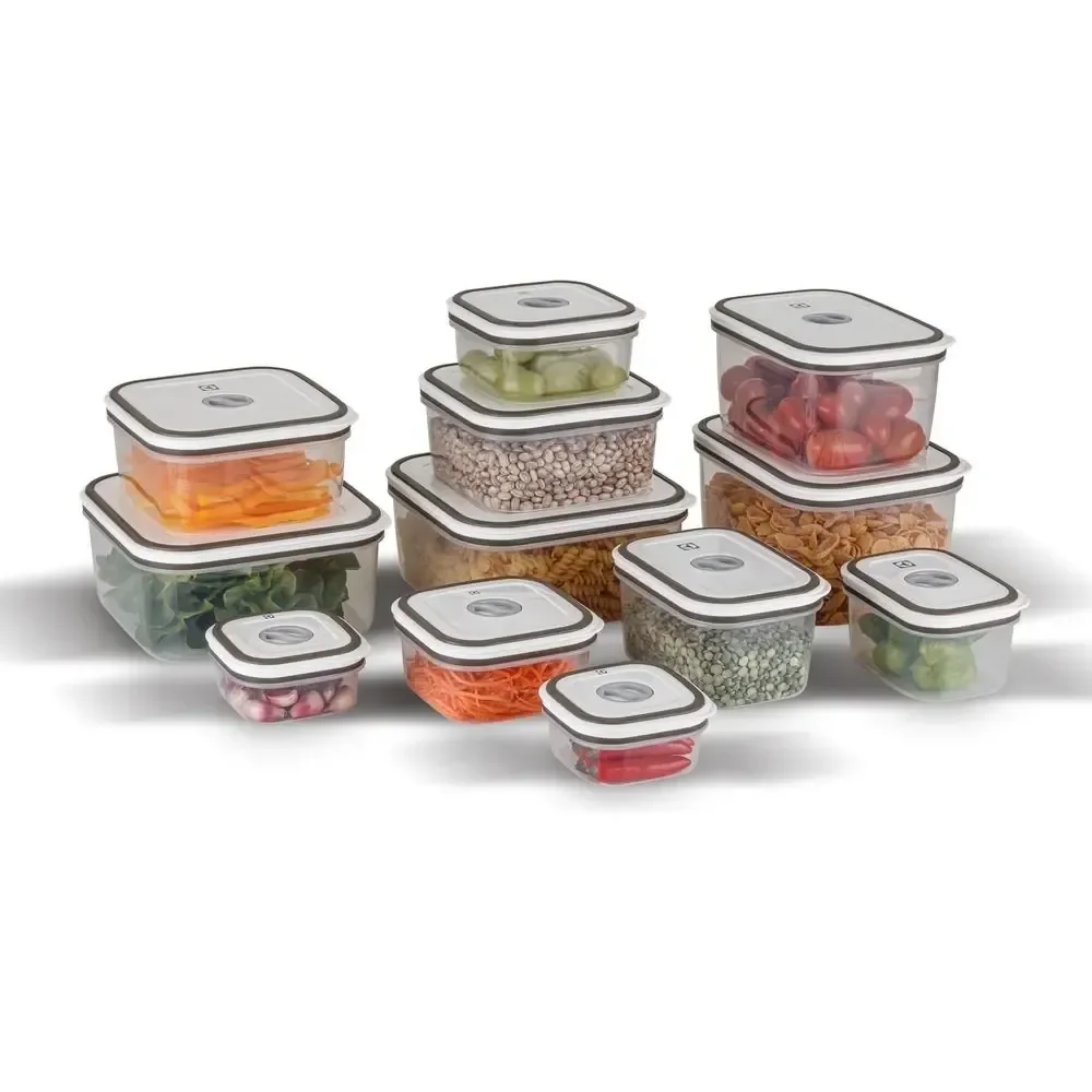 Electrolux Kit 12 Potes Herméticos De Plástico Retangulares, Multiuso, Vedação Silicone, Bpa Free, Porta Mantimentos, Empilháveis Cinza