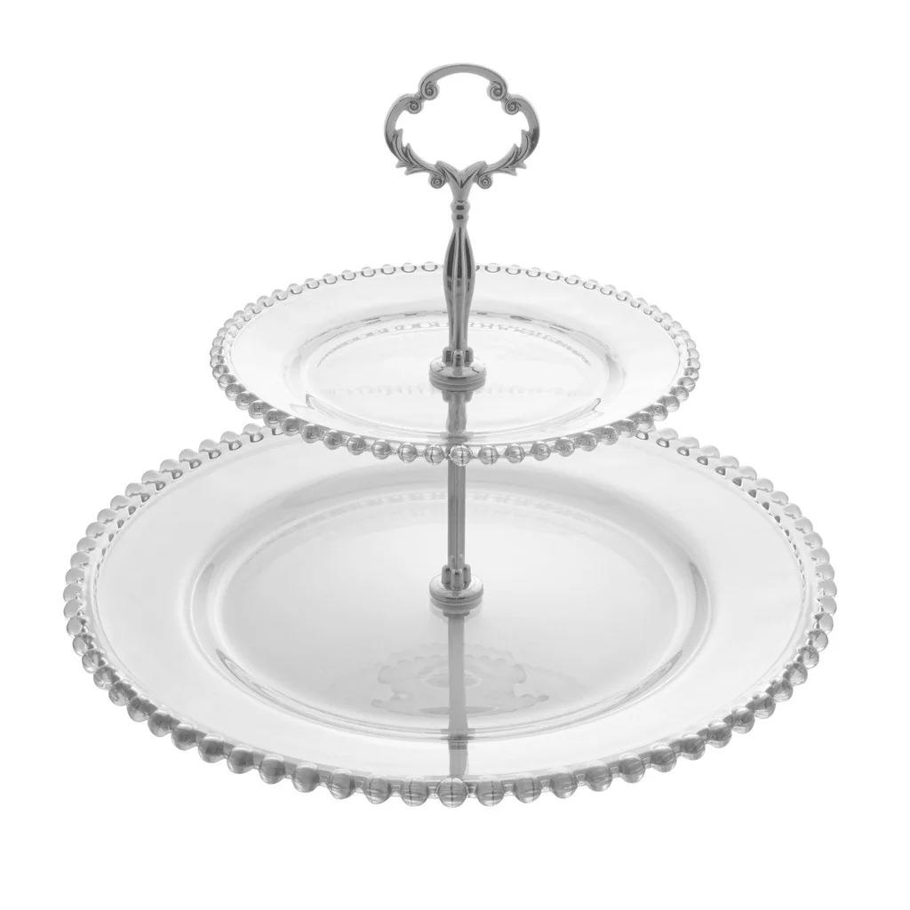 Prato Duplo para Cupcake e Doces de Cristal Pearl 32x25cm - Wolff
