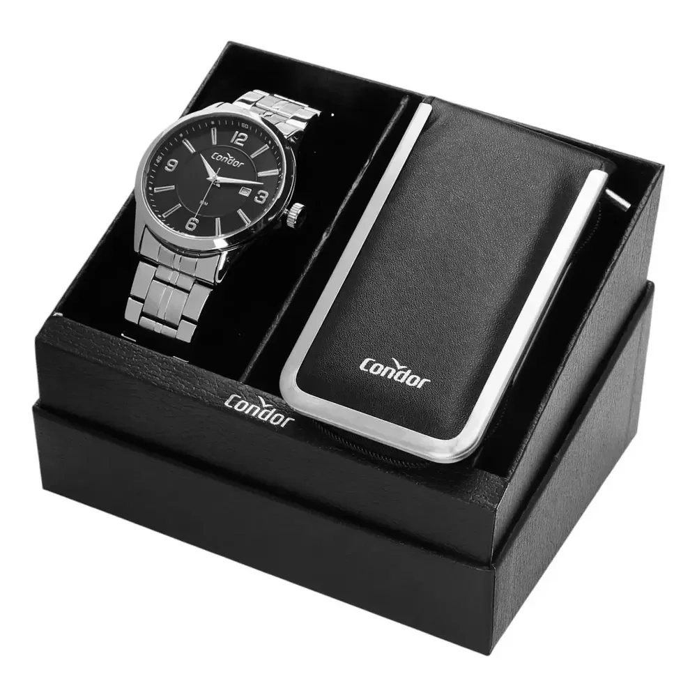 Kit Relógio Masculino Dia A Dia Co2115mwv/k4p Prata Condor Prata Preto