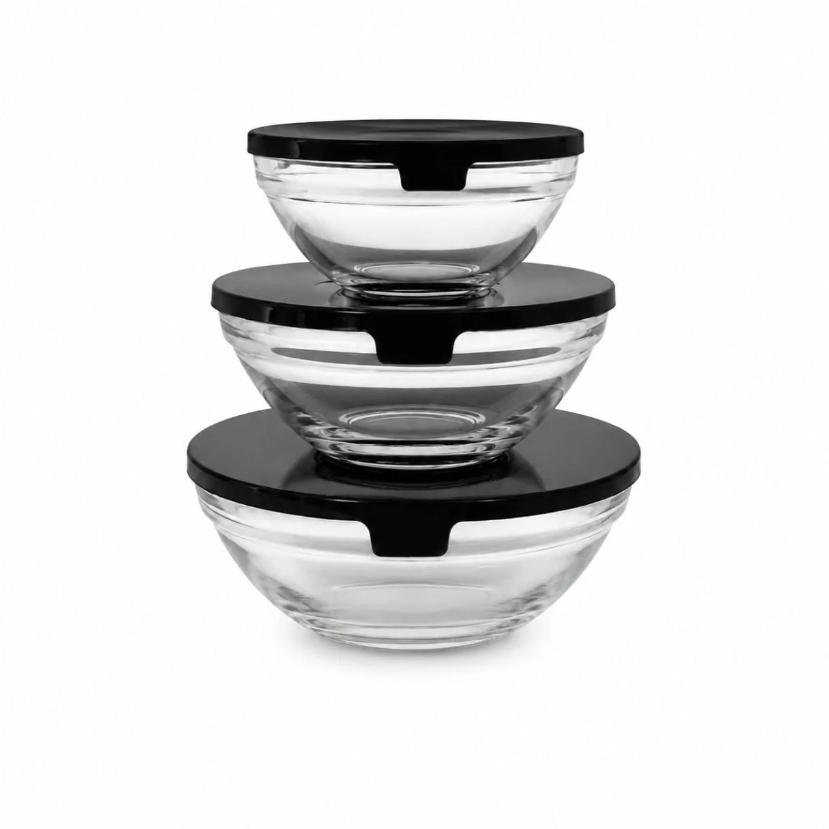 Kit 3 Potes de Vidro com Tampa Preta 480ml 300ml e 200ml Multiuso