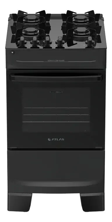Fogão 4 Bocas Atlas Mônaco Top Glass Automático Mesa De Vidro Preto