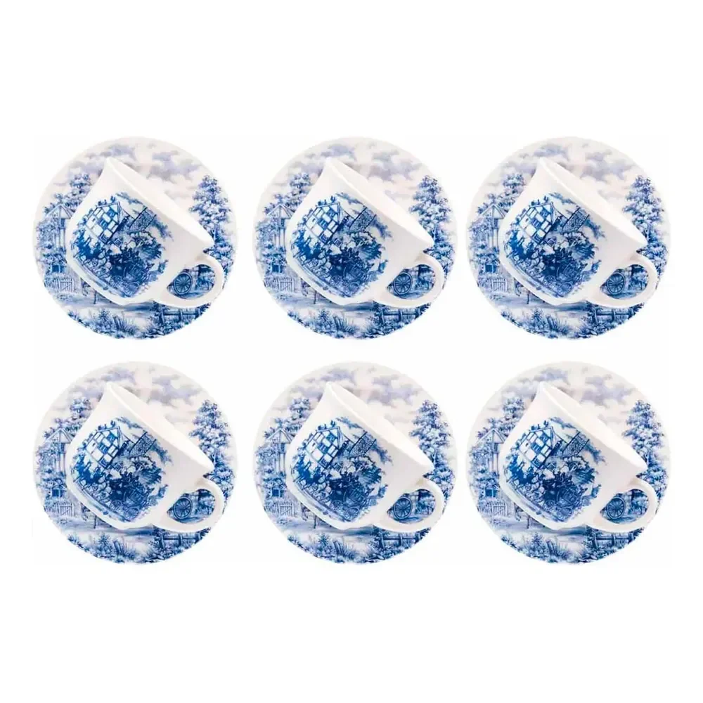 Conjunto De 6 Xícaras E 6 Pires Cerâmica Biona Oxford 200ml