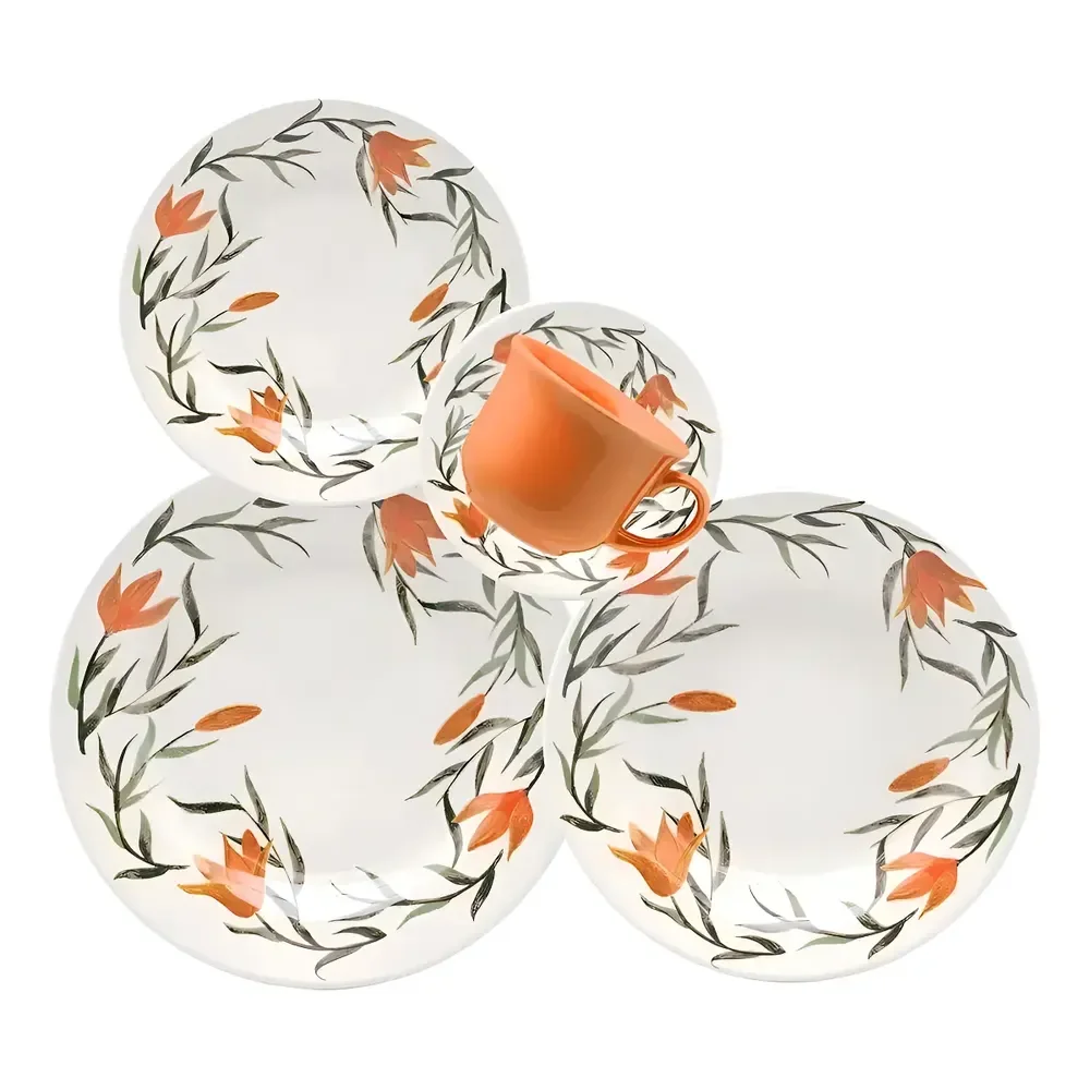 Aparelho De Jantar Donna Lirios - 20 Peças - Biona Oxford Cor Laranja Florido