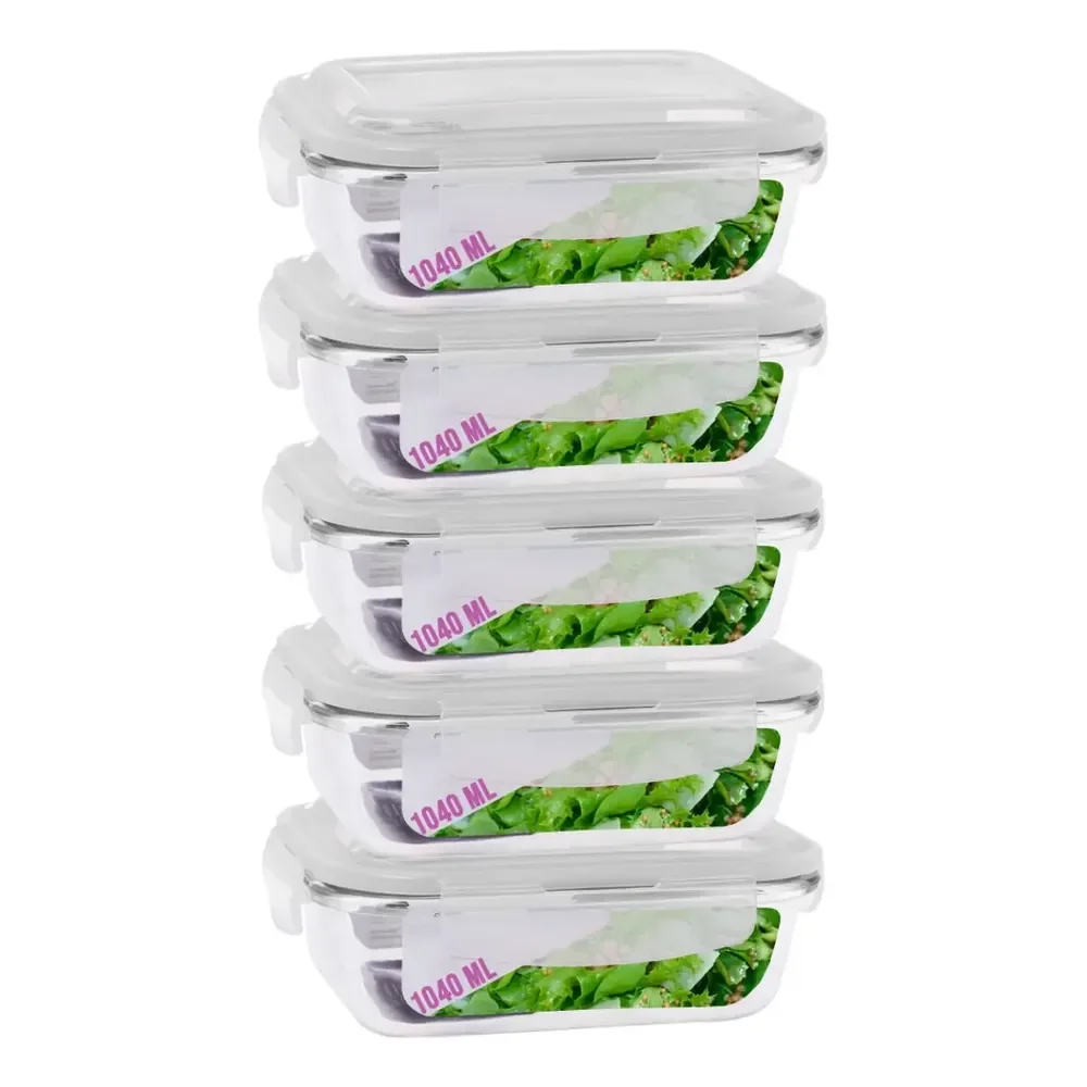Pote Mantimento Alimentos 1040ml Vidro Tampa Não Vaza - 5 Un Sortido